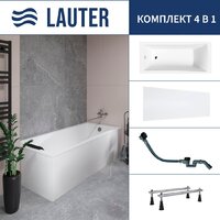 Lauter Aurora 170x75 21010075 (с ножками, лицевым экраном и сифоном 21Y32001 матовый черный) Image #1