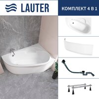 Lauter Valencia 150x100 2102150R (с ножками, лицевым экраном и сифоном 21Y32001 матовый черный) Image #1