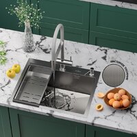 Roxen Simple 560220-60-GR сатин/текстурная (с коландером и дозатором)